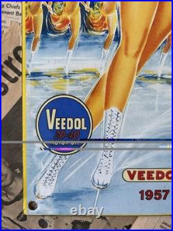 Vintage 1957 Veedol Motor Oil Gas Station 8x12 Inches Porcelain Enamel Sign