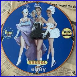 Vintage 1957 Veedol Motor Oil Tydol Gasoline 12 Inch Porcelain Enamel Sign
