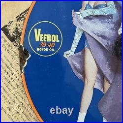 Vintage 1957 Veedol Motor Oil Tydol Gasoline 12 Inch Porcelain Enamel Sign
