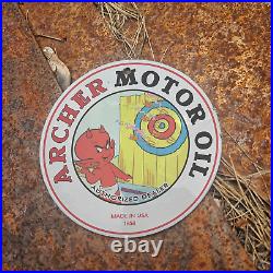 Vintage 1958 Archer Motor Oil Hot Stuff Porcelain Gas Oil 4.5 Sign