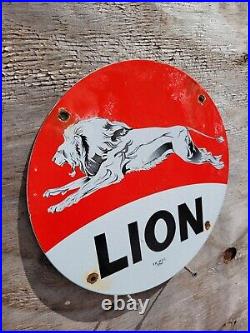 Vintage 1960 Lion Porcelain Sign Old Gasoline Petrolium Fuel Gas Motor Oil Pump