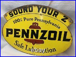 Vintage 1960 Pennzoil Motor Oil Gas Station 2 Sided 16.5 x 11.5 Metal Sign