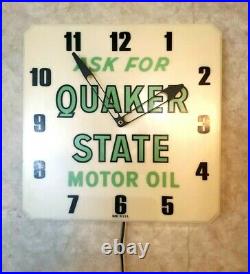 Vintage 1960's Quaker State Motor Oil Gas Station 16 Clock Light Sign WORKS EUC