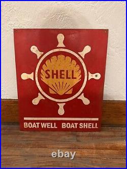 Vintage 1960's Shell Marine Boat Motor Gasoline Motor Gas Oil Metal Sign 18in