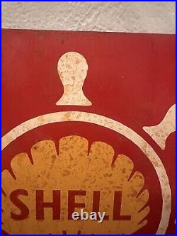 Vintage 1960's Shell Marine Boat Motor Gasoline Motor Gas Oil Metal Sign 18in
