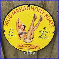 Vintage 1961 Chris Craft Porcelain Mahogany Boat Motor Gas Oil Metal 12 Sign