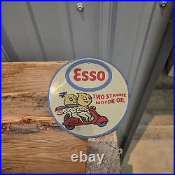 Vintage 1962 Esso Two Stroke Motor Oil Porcelain Gas Oil 4.5 Sign