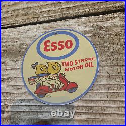 Vintage 1962 Esso Two Stroke Motor Oil Porcelain Gas Oil 4.5 Sign