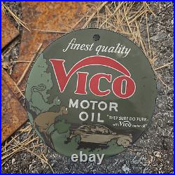 Vintage 1963 Vico Motor Oil Porcelain Gas Oil 4.5 Sign
