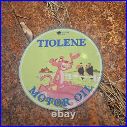 Vintage 1964 Tiolene Motor Oil Pink Panther Porcelain Gas Oil 4.5 Sign