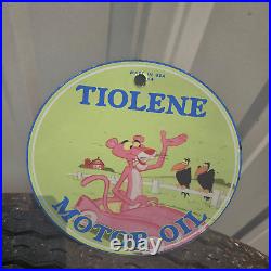 Vintage 1964 Tiolene Motor Oil Pink Panther Porcelain Gas Oil 4.5 Sign