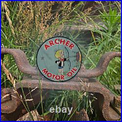 Vintage 1965 Archer Motor Oil Richie Porcelain Gas Oil 4.5 Sign