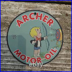 Vintage 1965 Archer Motor Oil Richie Porcelain Gas Oil 4.5 Sign