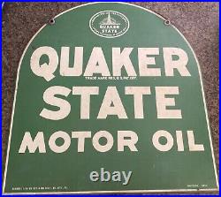 Vintage 1965 Quaker State Motor Oil Gas Station Double Sided 29 Metal Sign