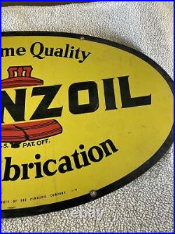 Vintage 1974 Pennzoil Motor Oil Gas Station 2 Sided 31 Metal Sign