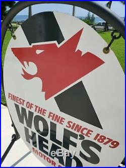 Vintage 1975 Wolfs Head Motor Oil Advertising Sign Sidewalk Curb Stand 2 Sided