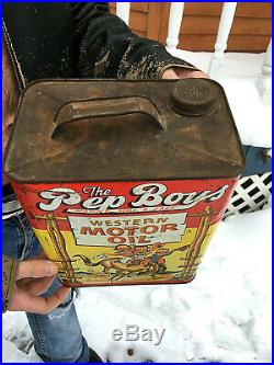 Vintage 2 gal Pep Boys Western Motor Oil Can with logo Sign Gas Gasoline Man Cave