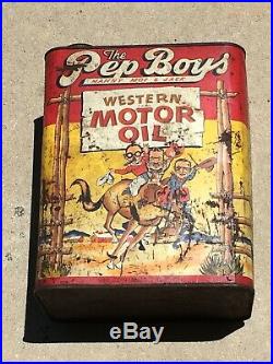 Vintage 2 gallon motor oil Pep Boys can, advertising sign, gas, auto garage