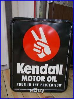 Vintage 2 sided KENDALL MOTOR OIL SIGN mounted metal frame 25 x 31 1/4