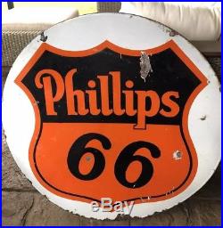 Vintage 30 Phillips 66 Porcelain Gas Motor Oil Double Sided Sign