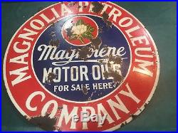 Vintage 30 Porcelain Magnolia Petroleum / Gasoline / Motor Oil Sign