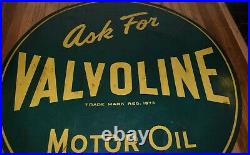 Vintage 30 Tin ASK FOR VALVOLINE MOTOR OIL Gas Station 2-sided Advertising SIGN
