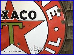 Vintage 30s TEXACO Gasoline Motor Oil Service Station 2 Sided Porcelain Sign 42