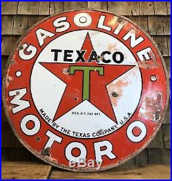 Vintage 30s TEXACO Gasoline Motor Oil Service Station 2 Sided Porcelain Sign 42