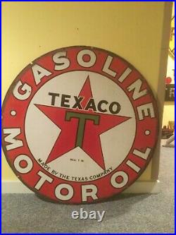 Vintage 42 Texaco Gas Motor Oil Porcelain original Double Sided station Sign