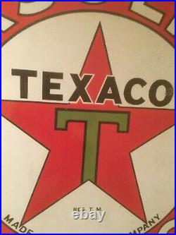 Vintage 42 Texaco Gas Motor Oil Porcelain original Double Sided station Sign
