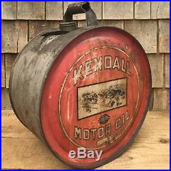 Vintage 5 Gal KENDALL Motor Oil ROCKER Tin Can Gas Station W Auto Works Graphic