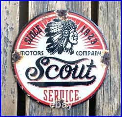 Vintage 8 Scout Service Motor Oil Sales & Service Gasoline Pump Porcelain Sign