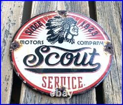 Vintage 8 Scout Service Motor Oil Sales & Service Gasoline Pump Porcelain Sign