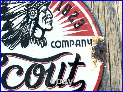 Vintage 8 Scout Service Motor Oil Sales & Service Gasoline Pump Porcelain Sign