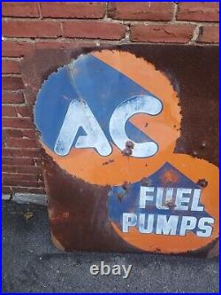 Vintage AC Spark Plug Sign Fuel Pumps Double Sided Gas Oil Garage Motor Parts