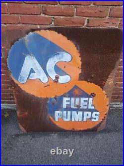 Vintage AC Spark Plug Sign Fuel Pumps Double Sided Gas Oil Garage Motor Parts