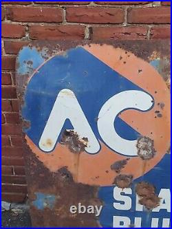 Vintage AC Spark Plug Sign Fuel Pumps Double Sided Gas Oil Garage Motor Parts