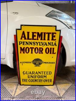 Vintage ALEMITE PENNSYLVANIA MOTOR OIL PORCELAIN ENAMEL SIGN 30 x 24