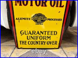 Vintage ALEMITE PENNSYLVANIA MOTOR OIL PORCELAIN ENAMEL SIGN 30 x 24