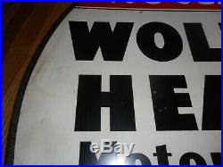 Vintage AM 9-52 We Sell WOLFS HEAD Motor Oil Oval Advertising SIGN