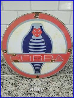 Vintage Ac Cobra Porcelain Sign Ford V8 Motor Shelby Gas Oil British Service