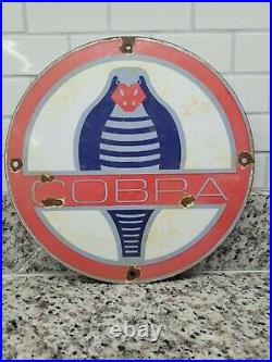 Vintage Ac Cobra Porcelain Sign Ford V8 Motor Shelby Gas Oil British Service