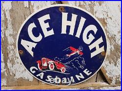 Vintage Ace High Porcelain Sign Midwest Motor Oil Gas Station Service Pump Plate