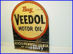 Vintage Advertising Buy Veedol Motor Oil Sign, Gas Oil, Original Two Sided Heavy