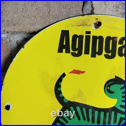 Vintage Agipgas Servizio Gasoline Porcelain Gas Pump Metal Sign Motor Oil 12