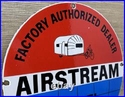 Vintage Airstream Travel Trailers Porcelain Sign Dealership Gas Motor Oil Bike