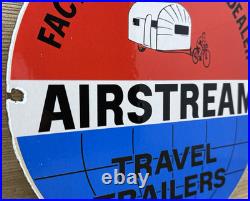 Vintage Airstream Travel Trailers Porcelain Sign Dealership Gas Motor Oil Bike