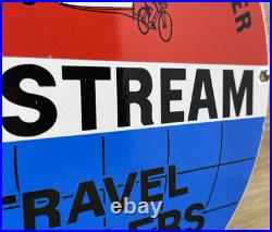 Vintage Airstream Travel Trailers Porcelain Sign Dealership Gas Motor Oil Bike