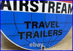 Vintage Airstream Travel Trailers Porcelain Sign Dealership Gas Motor Oil Bike