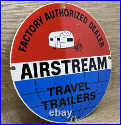Vintage Airstream Travel Trailers Porcelain Sign Dealership Gas Motor Oil Bike